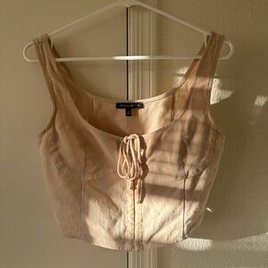 Kendall & Kylie Tan Tie Front Crop Tank Top